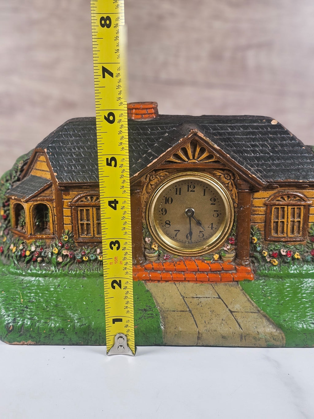 1920's  LUX Clock Co "Bungalow Deluxe Art Clock" Novelty Desk Clock