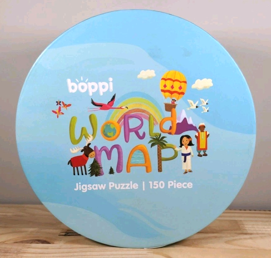 New Boppi Kids 150-Piece Round World Map Jigsaw Puzzle Laura Watson Sealed