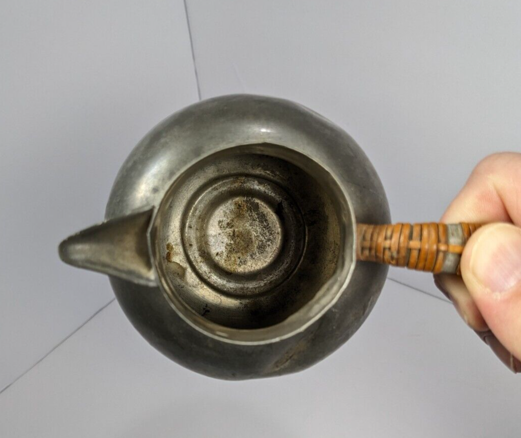 Vintage Rogers Solid Pewter Coffee Pot – Mid-Century Rattan-Handled #1172