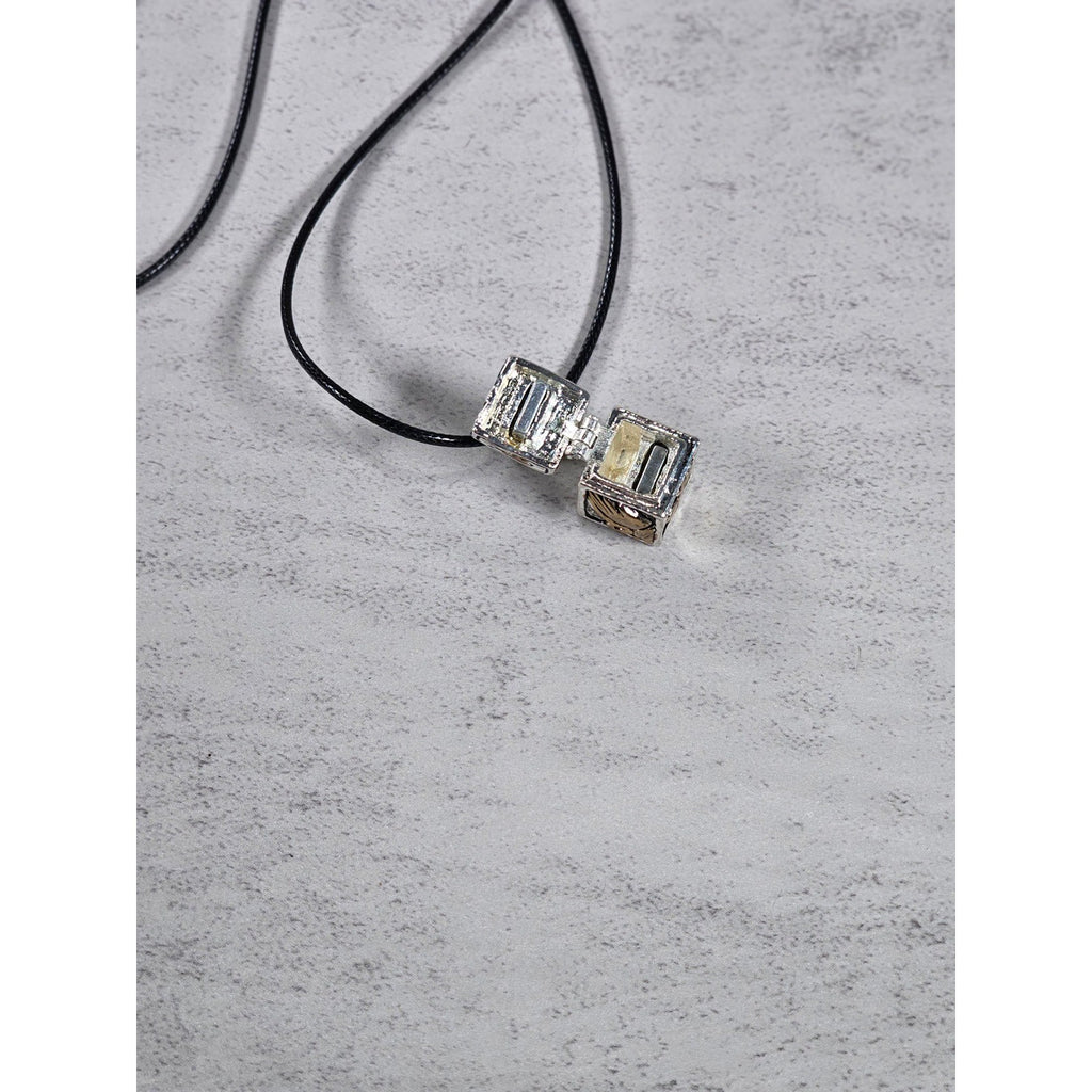 Vintage Religious Cube Pendant Necklace Cross & Praying Hands