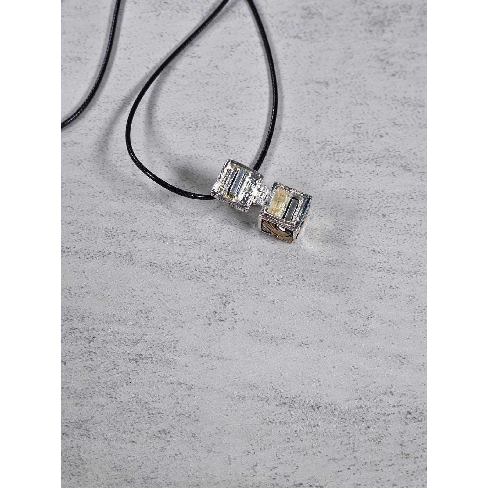 Vintage Religious Cube Pendant Necklace Cross & Praying Hands