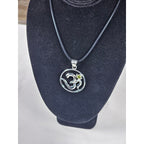Vintage Sterling Silver Om Pendant with Green Stone Accent