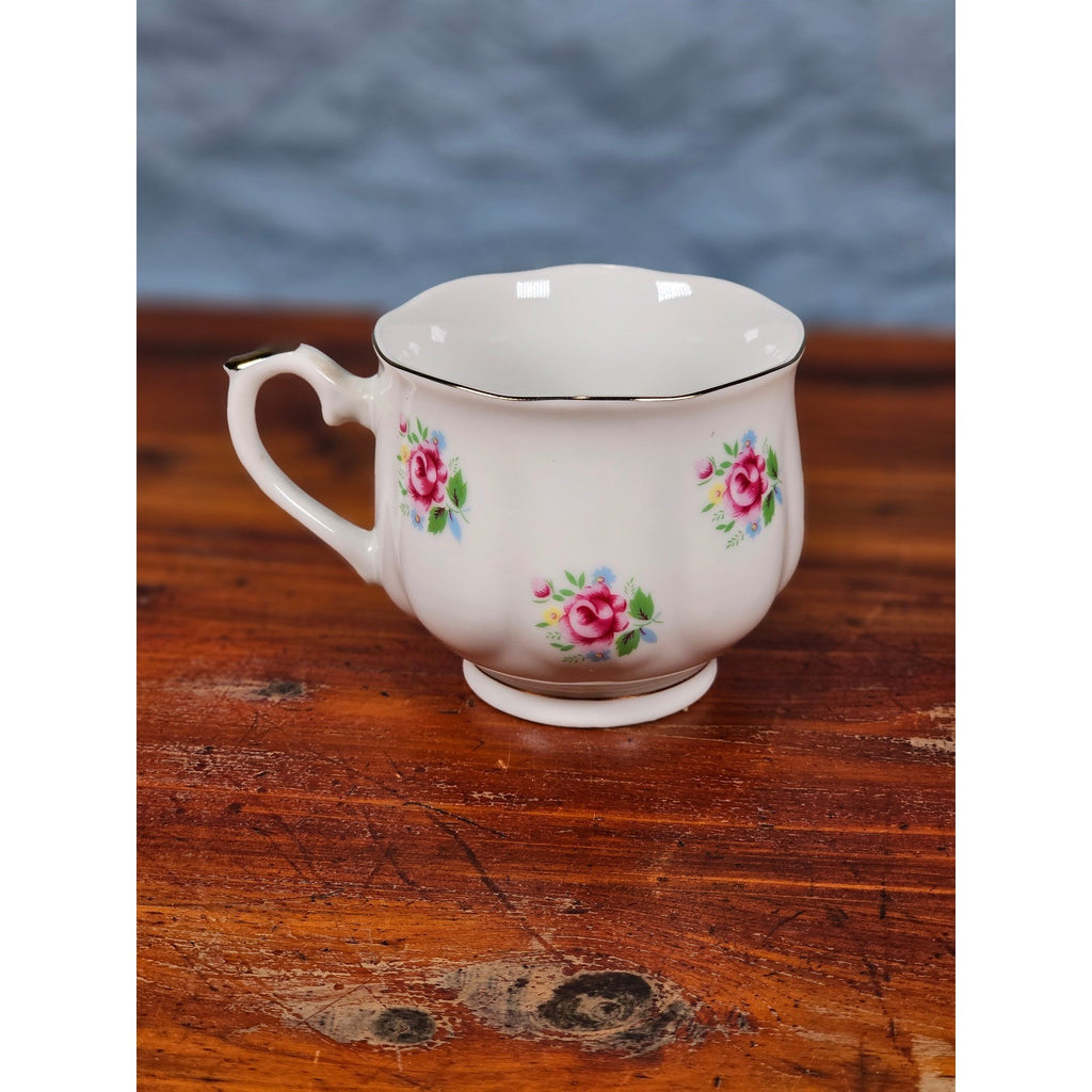 Vintage FTD Japan Porcelain Tea Cup Pink Rose Floral Gold Rim