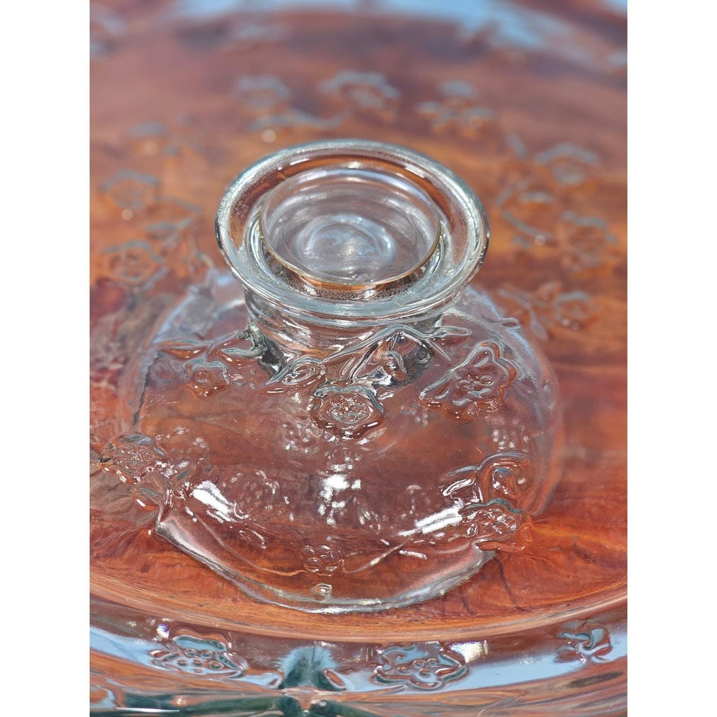 Vintage Clear Glass Cake Stand with Floral Embossed Design