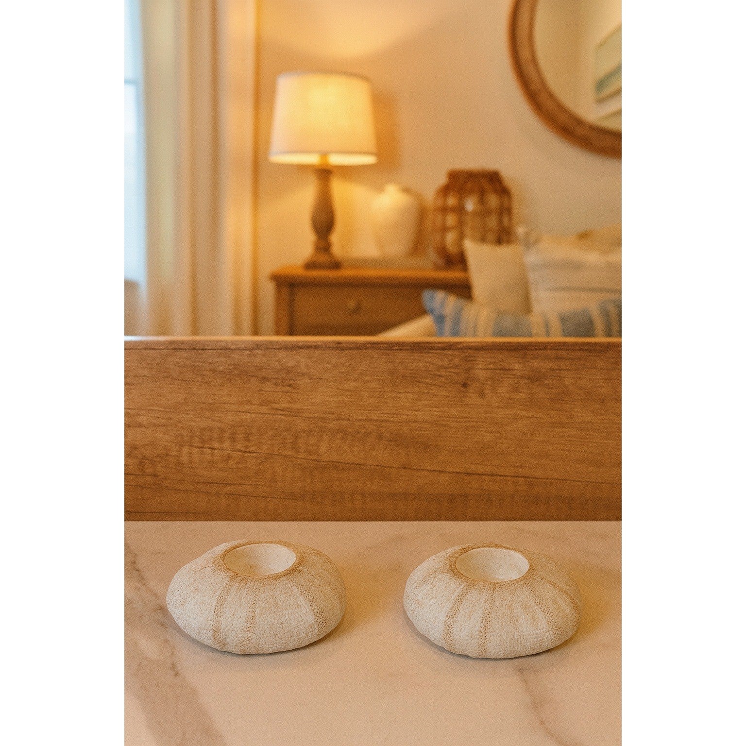 Vintage Sea Urchin Holders Set – Coastal Beach Decor – Textured Nautical Accents