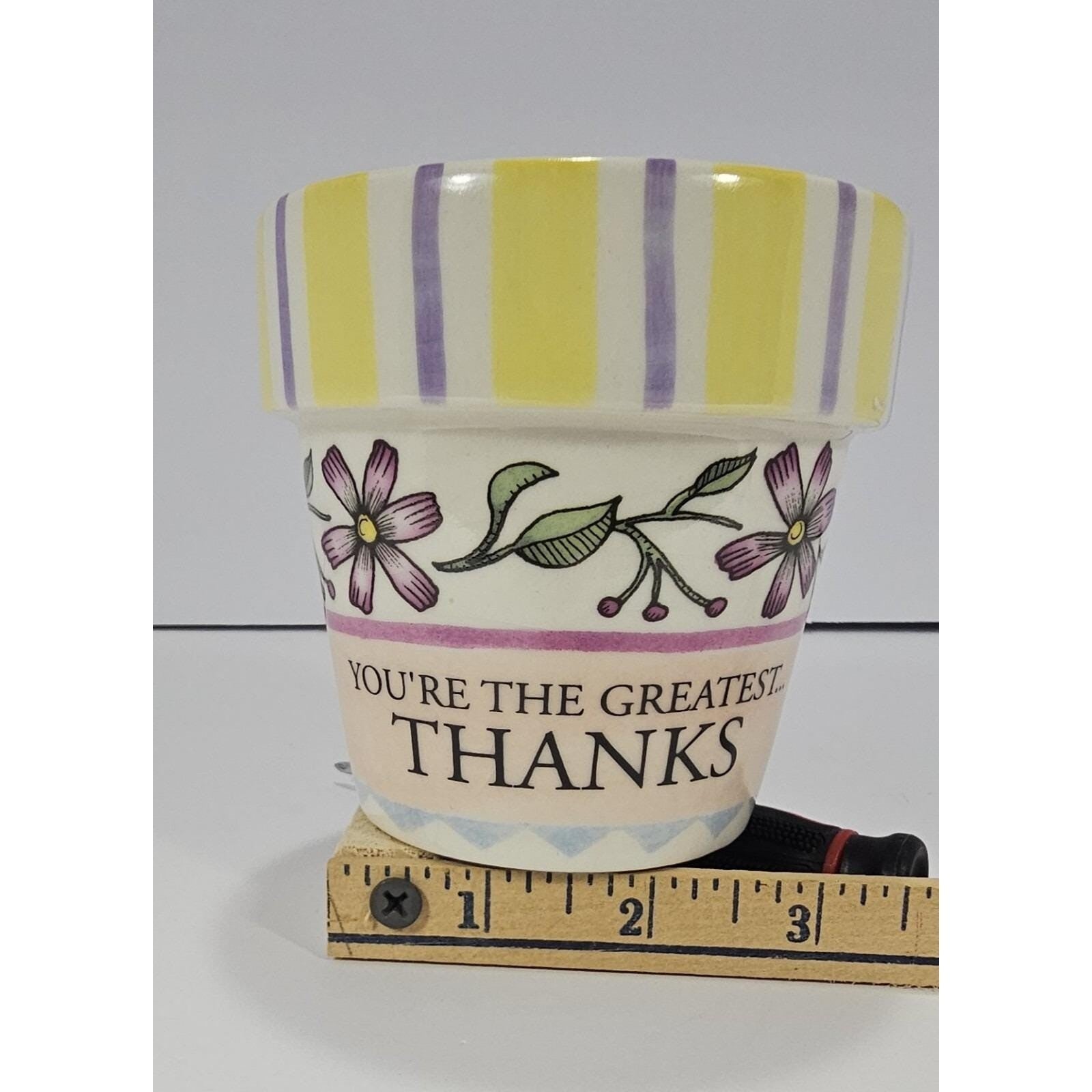 Vintage Russ Berrie Hand Painted Ceramic Flower Pot Planter 4.25"