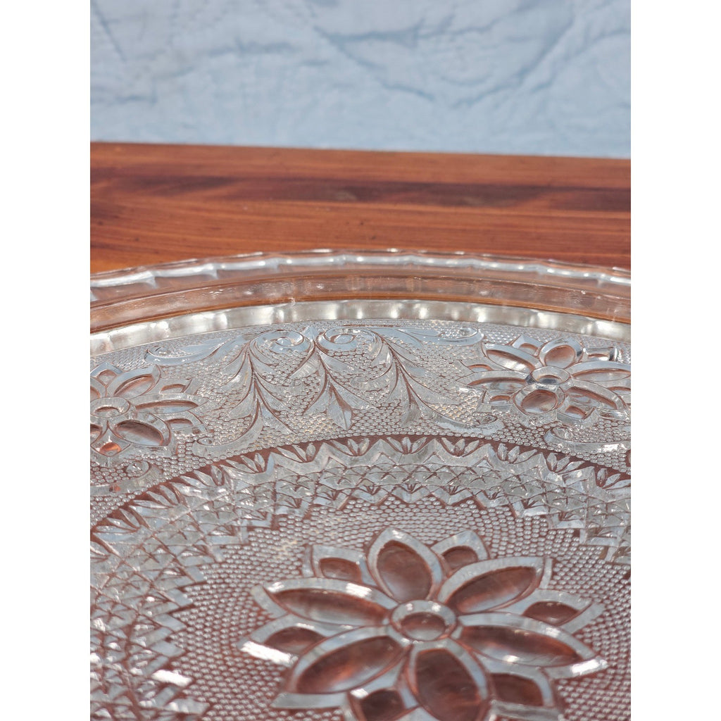 Vintage Pressed Glass Floral Cake Plate | 13" Clear Glass Serving Platter