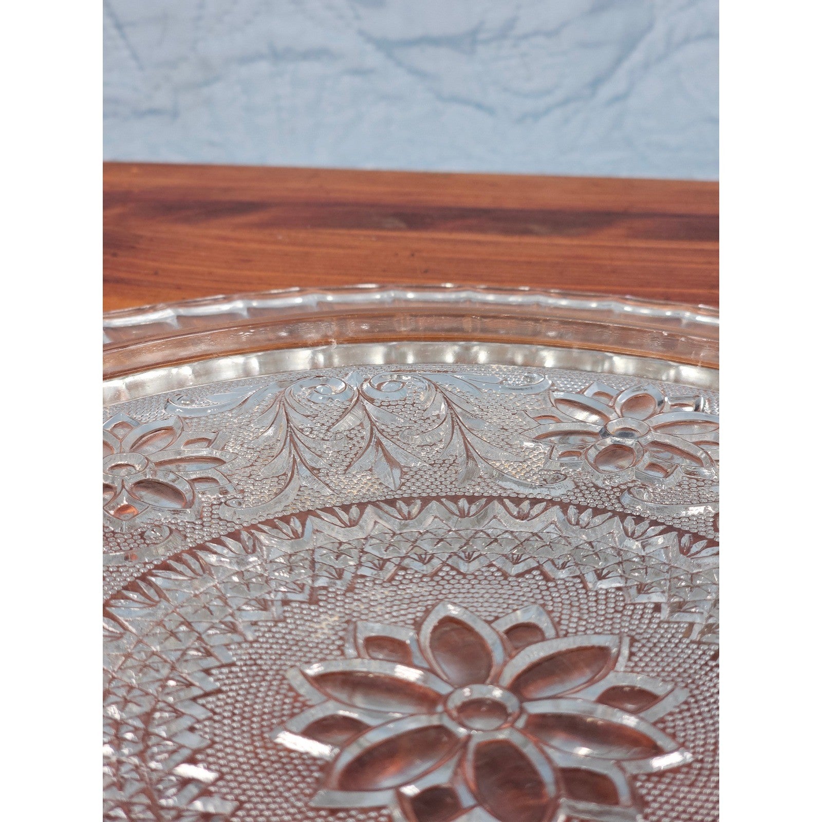 Vintage Pressed Glass Floral Cake Plate | 13" Clear Glass Serving Platter
