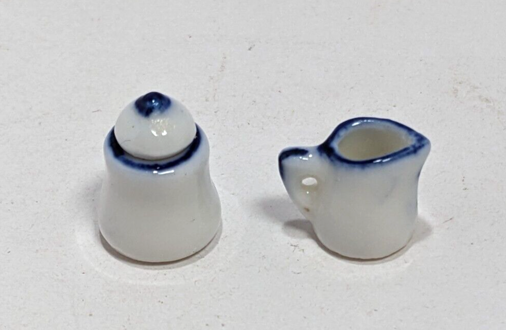 Dollhouse Tea Set with Blue White Floral Ceramic 1:12 Scale Miniature