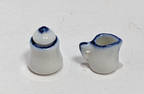 Dollhouse Tea Set with Blue White Floral Ceramic 1:12 Scale Miniature