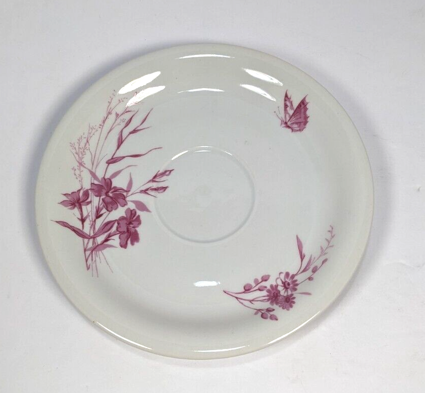 Vintage Moritz Zdekauer Czechoslovakia 5.5″ Saucer Pink Floral Butterfly Trim