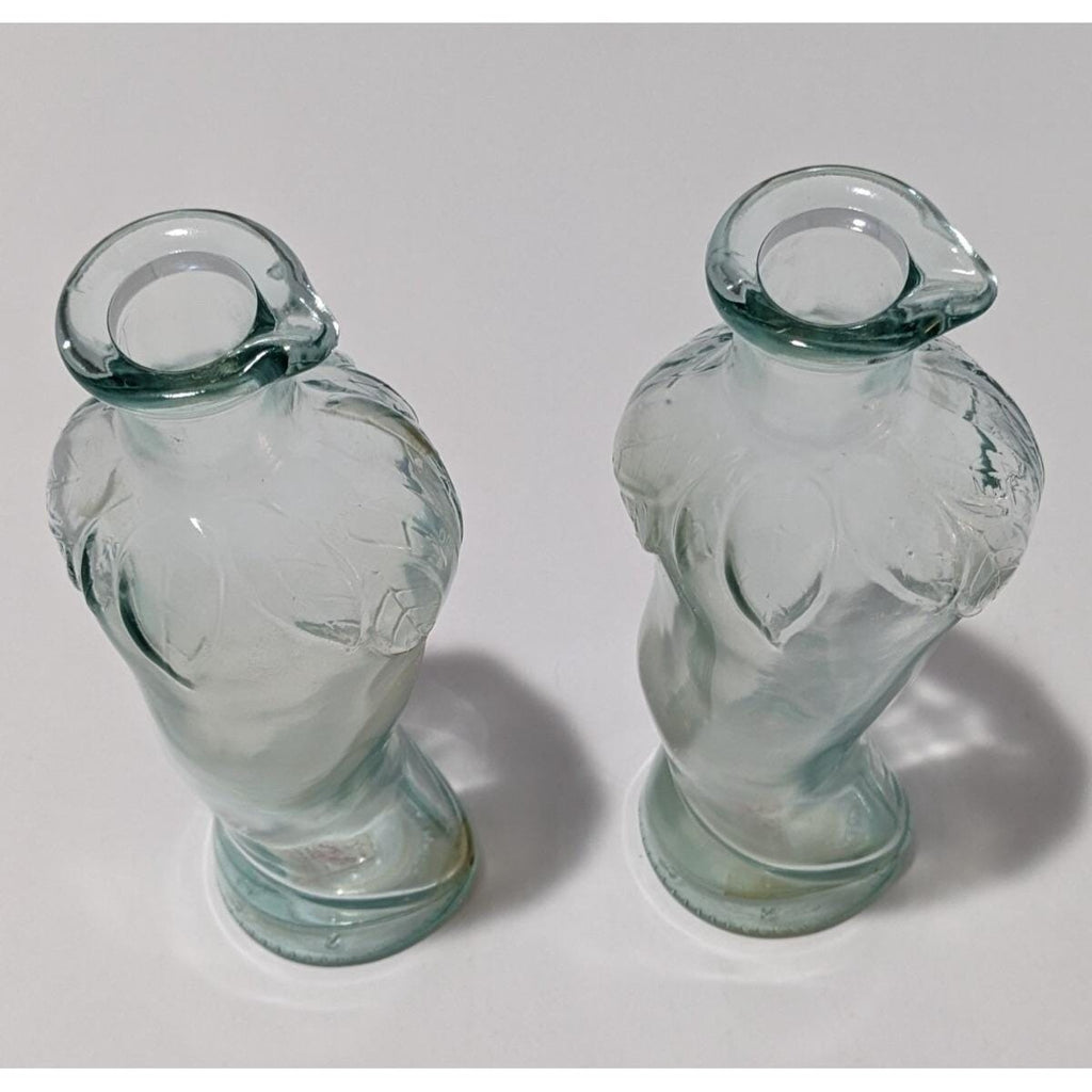 Vintage Vetreria Etrusca Green Glass Bottles Pair Italian 1960s