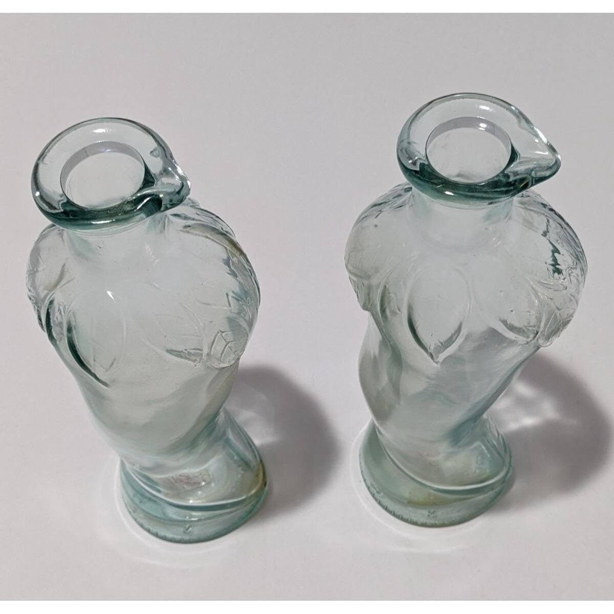 Vintage Vetreria Etrusca Green Glass Bottles Pair Italian 1960s