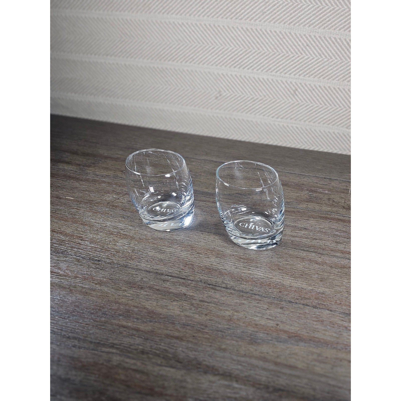 Set of 2 Chivas Etched Rocks Glasses 3.5 x 3 Inch Whisky Tumblers