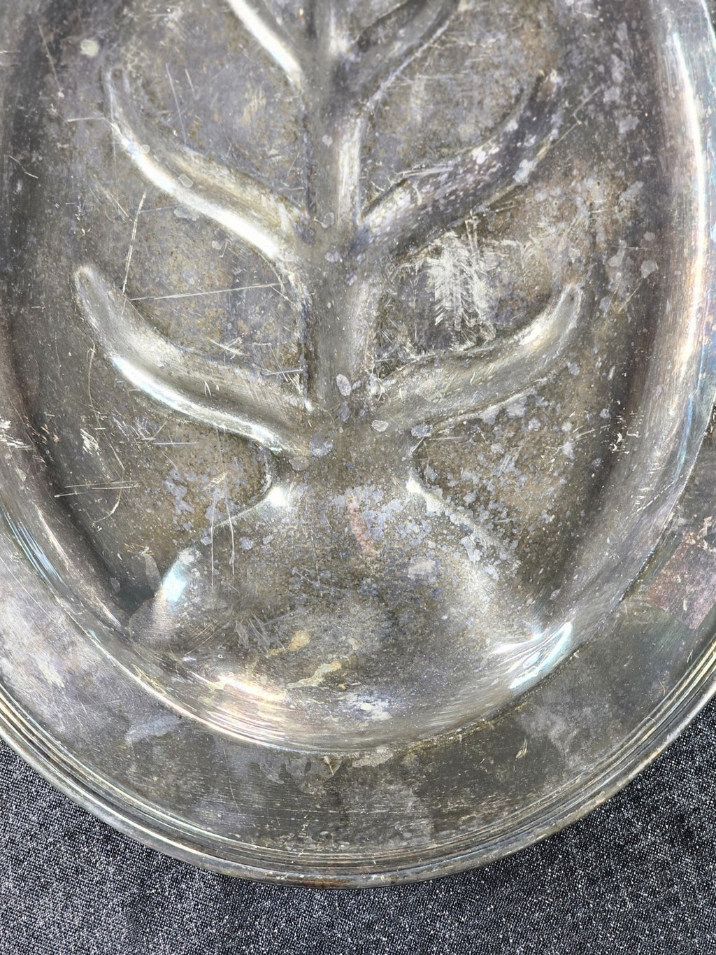 Vintage Silverplate Oval Well & Tree Meat Serving Platter Tray 15.5" x 11.5"