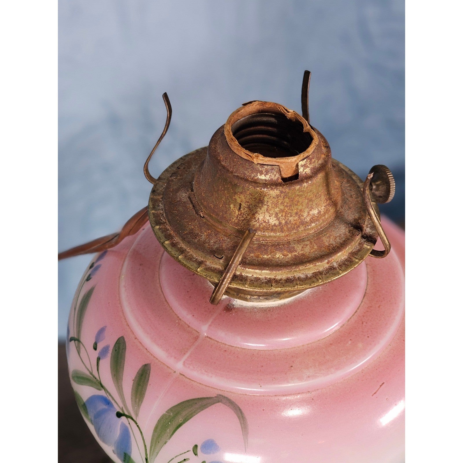 Vintage Hand-Painted Milk Glass Table Lamp | Pink Floral | Project Piece
