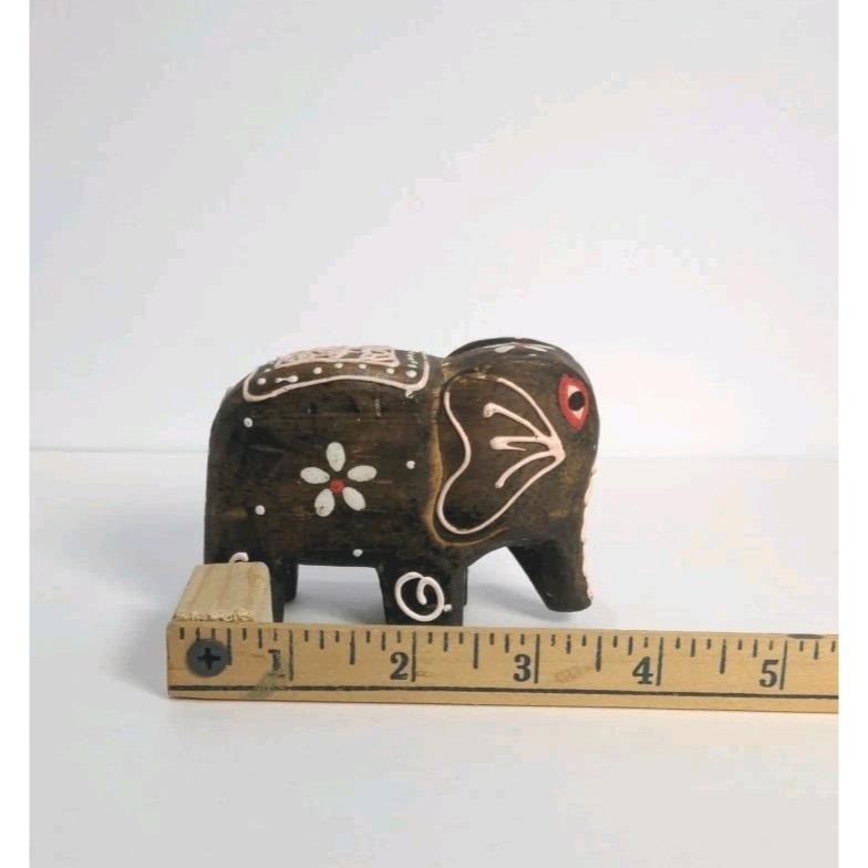Small Wooden Hand Carved Elephant Figurine 3.5 x 2.5 Inch Decor