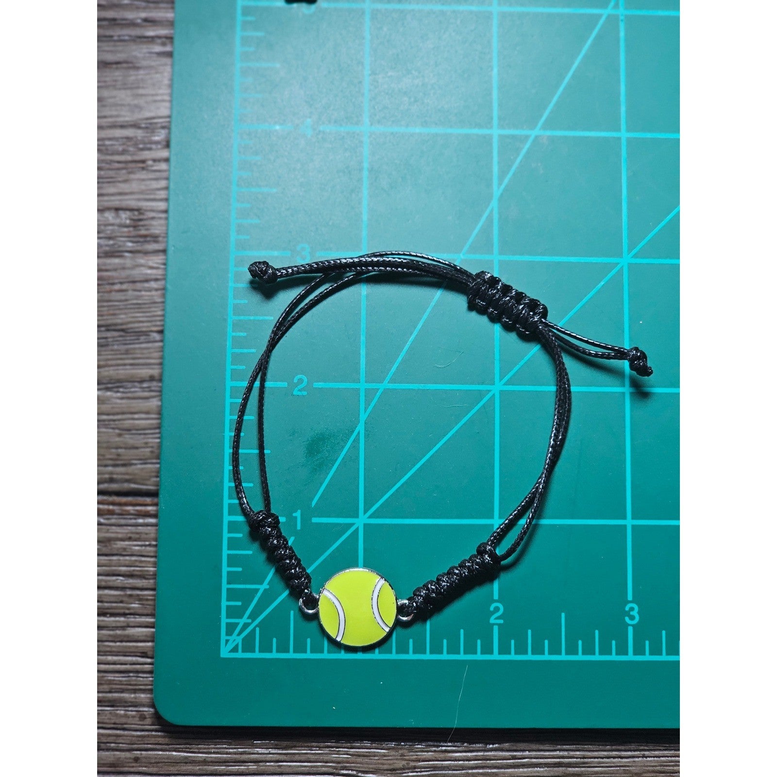 Tennis Ball Charm Bracelet Adjustable Black Cord Sports Jewelry
