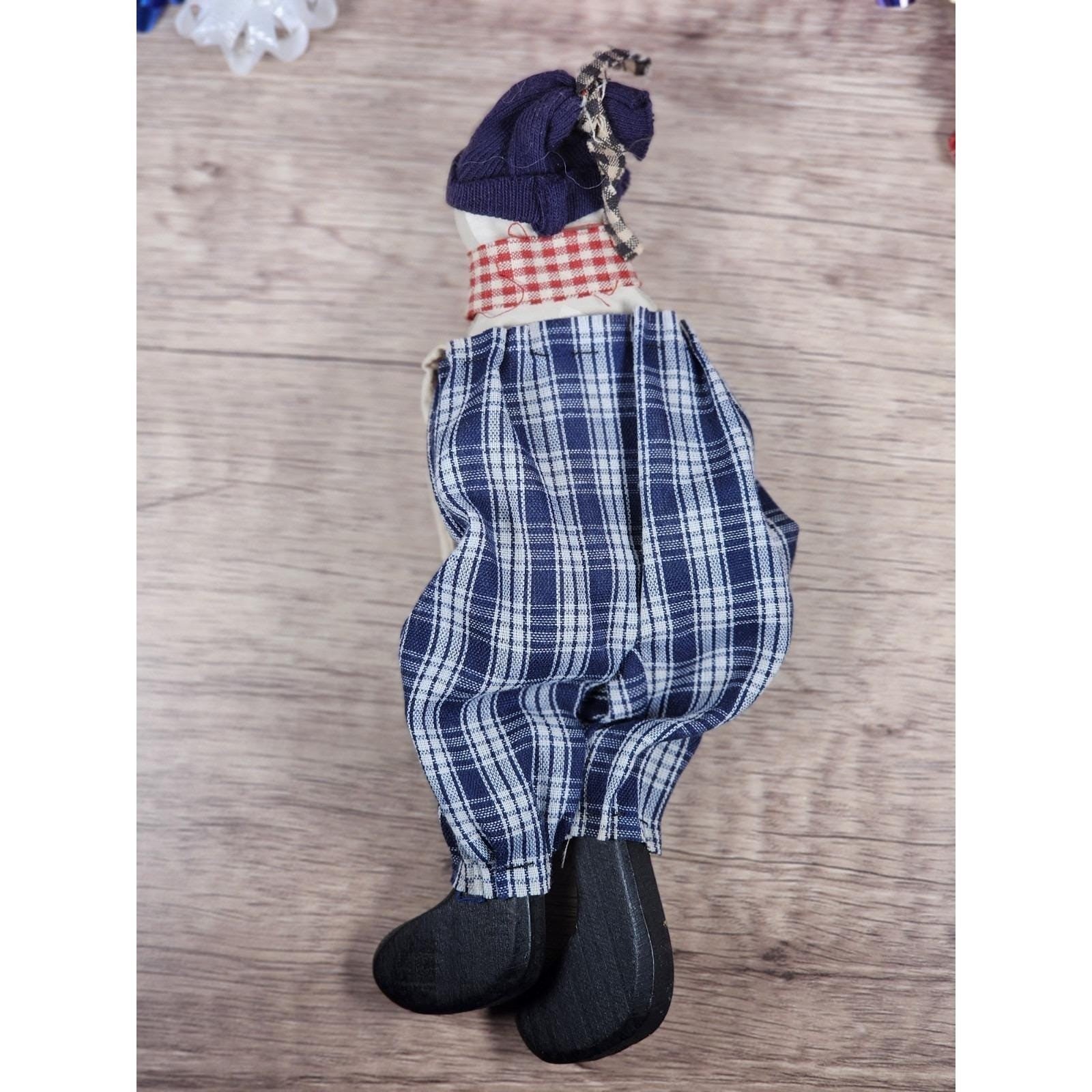 Vintage 1980s Snowman Figurine Muslin Wood Christmas Decor 9"