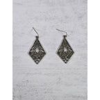 Vintage Filigree Dangle Earrings Diamond Floral Drop Brass Tone