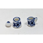 Dollhouse Miniature Coffee Set Blue White Ceramic 1:12 with Stand