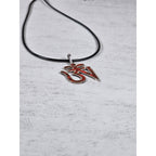 Vintage Sterling Silver Om Pendant Necklace Red Inlay Symbol