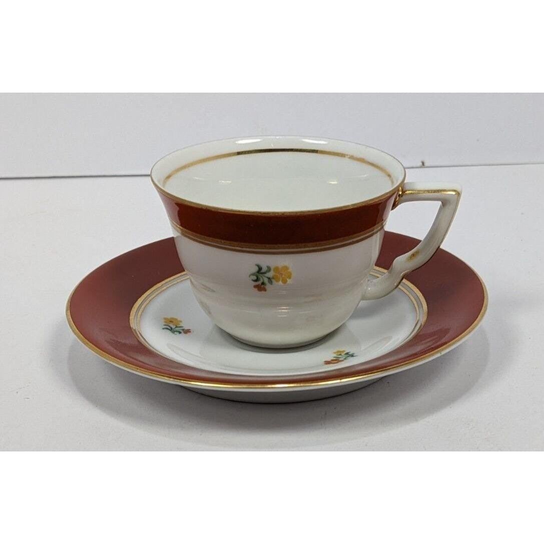 Condol Tea Cup and Saucer Maroon Gold Floral Vintage Set