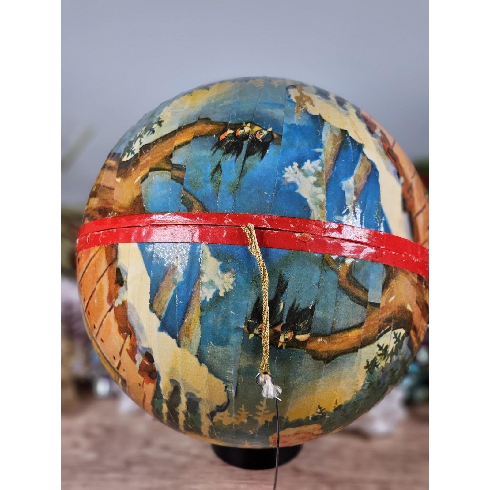 Vintage German Paper Mache Christmas Ball Ornament Candy Container