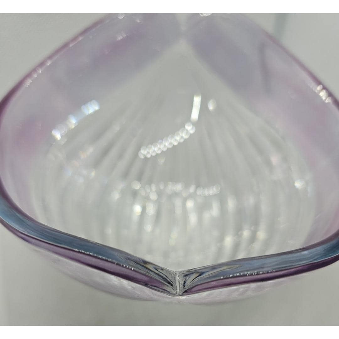 Vintage Ribbed Glass Bowl Purple Satin Edge Serving Dish