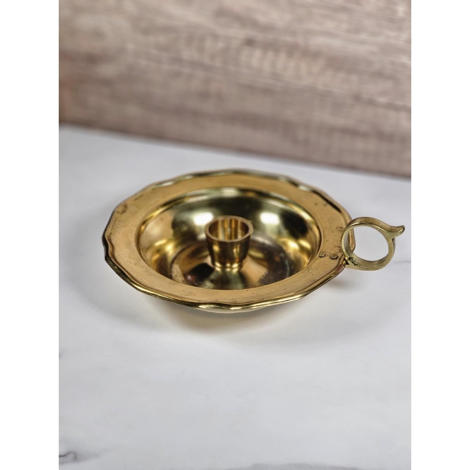 Vintage Brass Chamberstick Candle Holder with Handle | Made in India