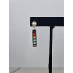 Vintage Rainbow Bar Drop Earrings with Pearl-Style Studs