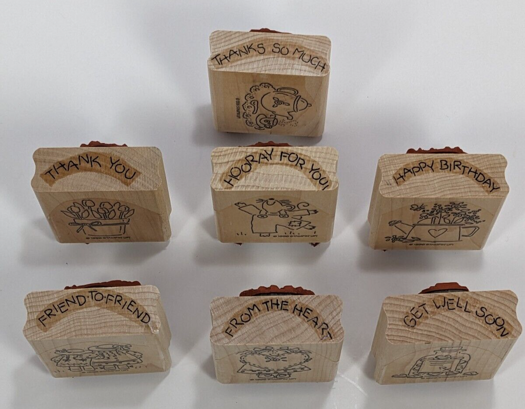 Set of 7 Stampin’ Up! Nice & Easy Notes Rubber Stamps – 1996 Vintage Set