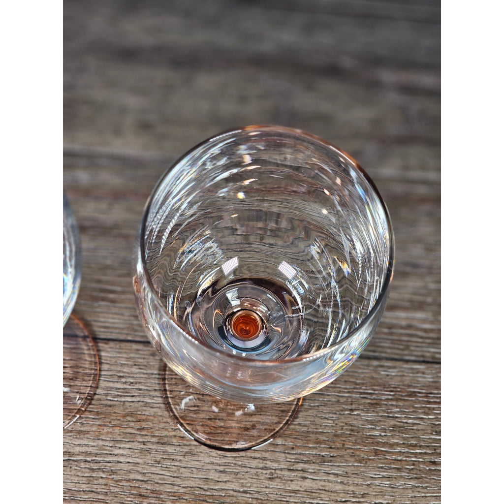 Vintage Pink Stem Wine Glasses Set of 2 Clear Bowl 8.5 Inch