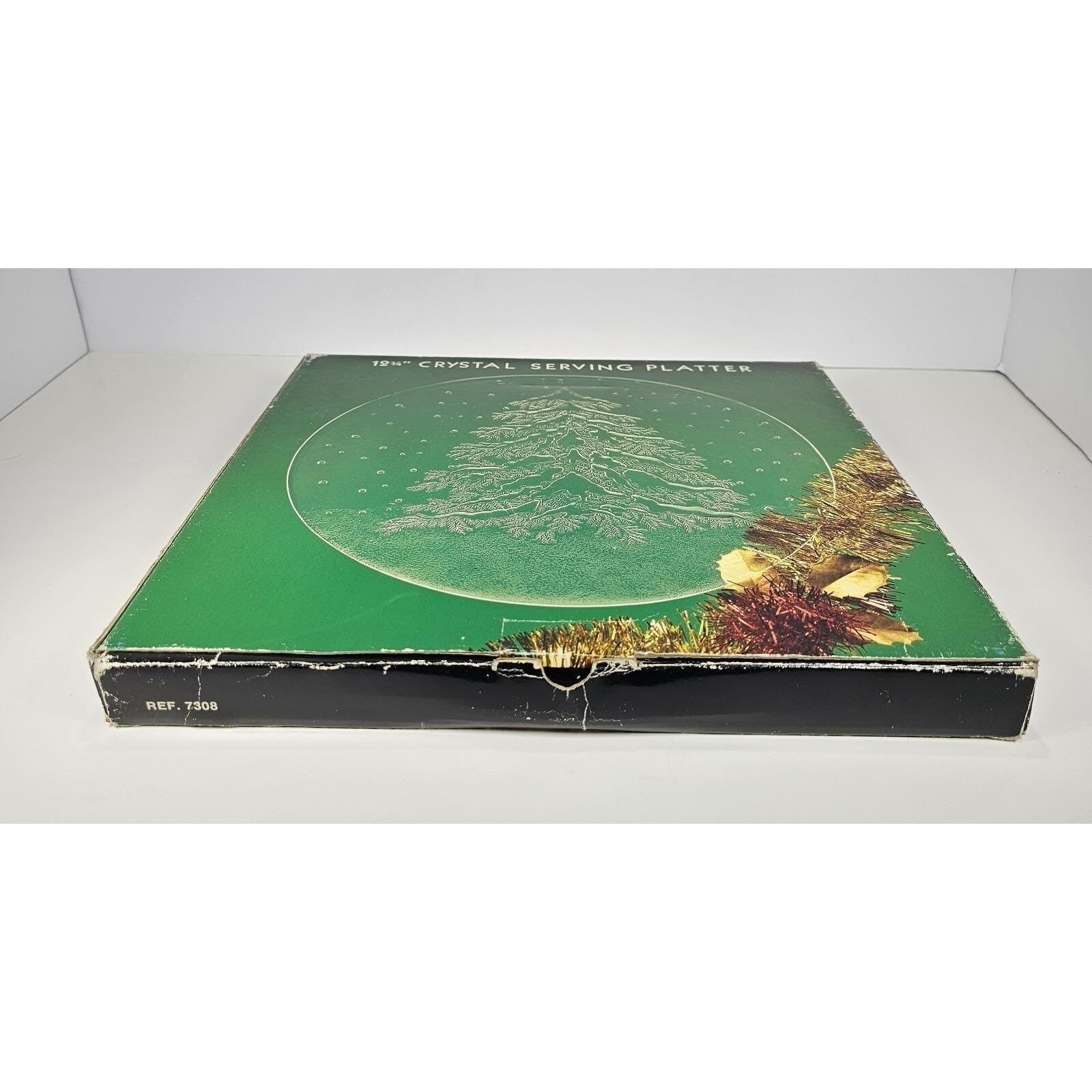 Vintage Crystal Christmas Tree Platter 12.75" Italy Holiday Serving Tray