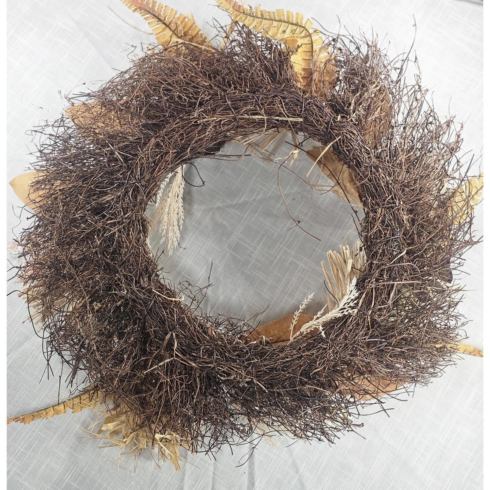 Rustic Fall Harvest Wreath With Pumpkins, Berries, Leaves Seasonal Decor
