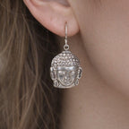 Vintage Sterling Buddha Head Dangle Earrings Spiritual Boho