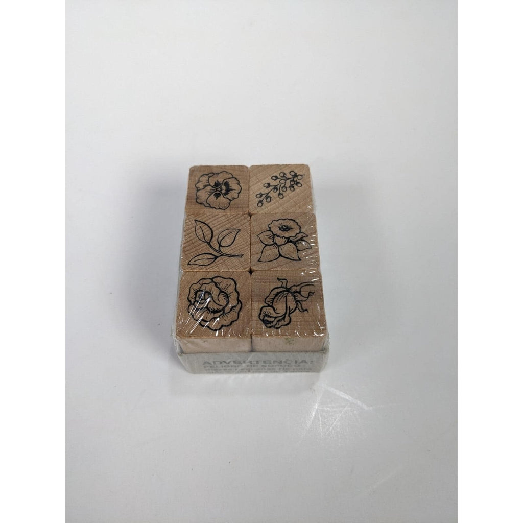Stamp Craft Floral Rubber Stamp Set of 6 Wood Mounted Taiwan