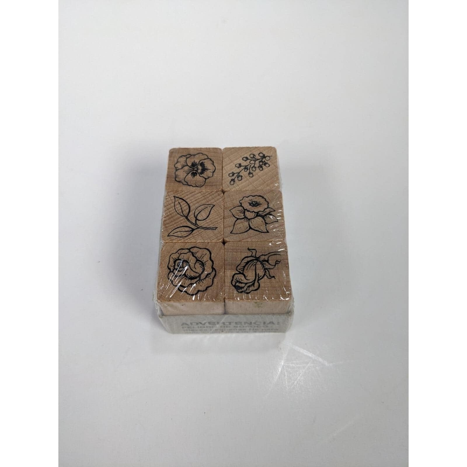Stamp Craft Floral Rubber Stamp Set of 6 Wood Mounted Taiwan