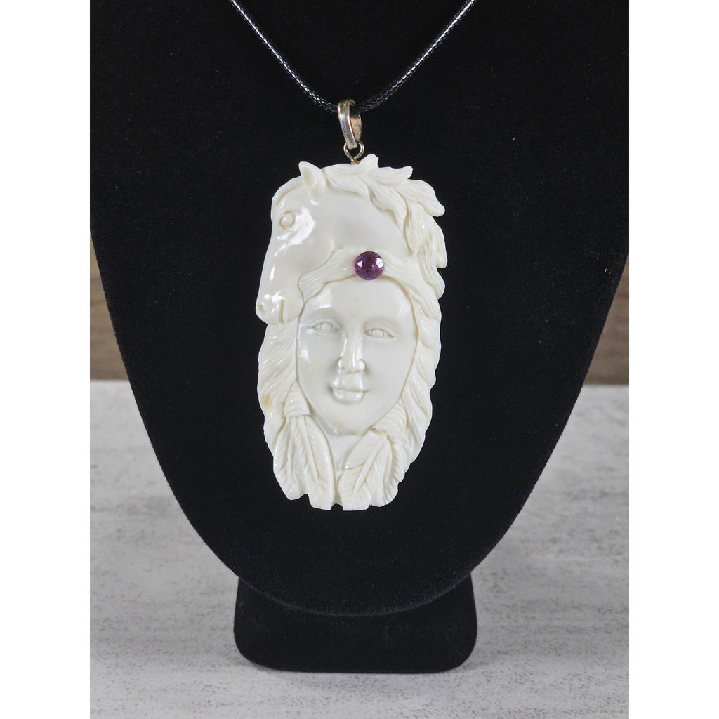 Vintage Carved Native American Horse Headdress Pendant