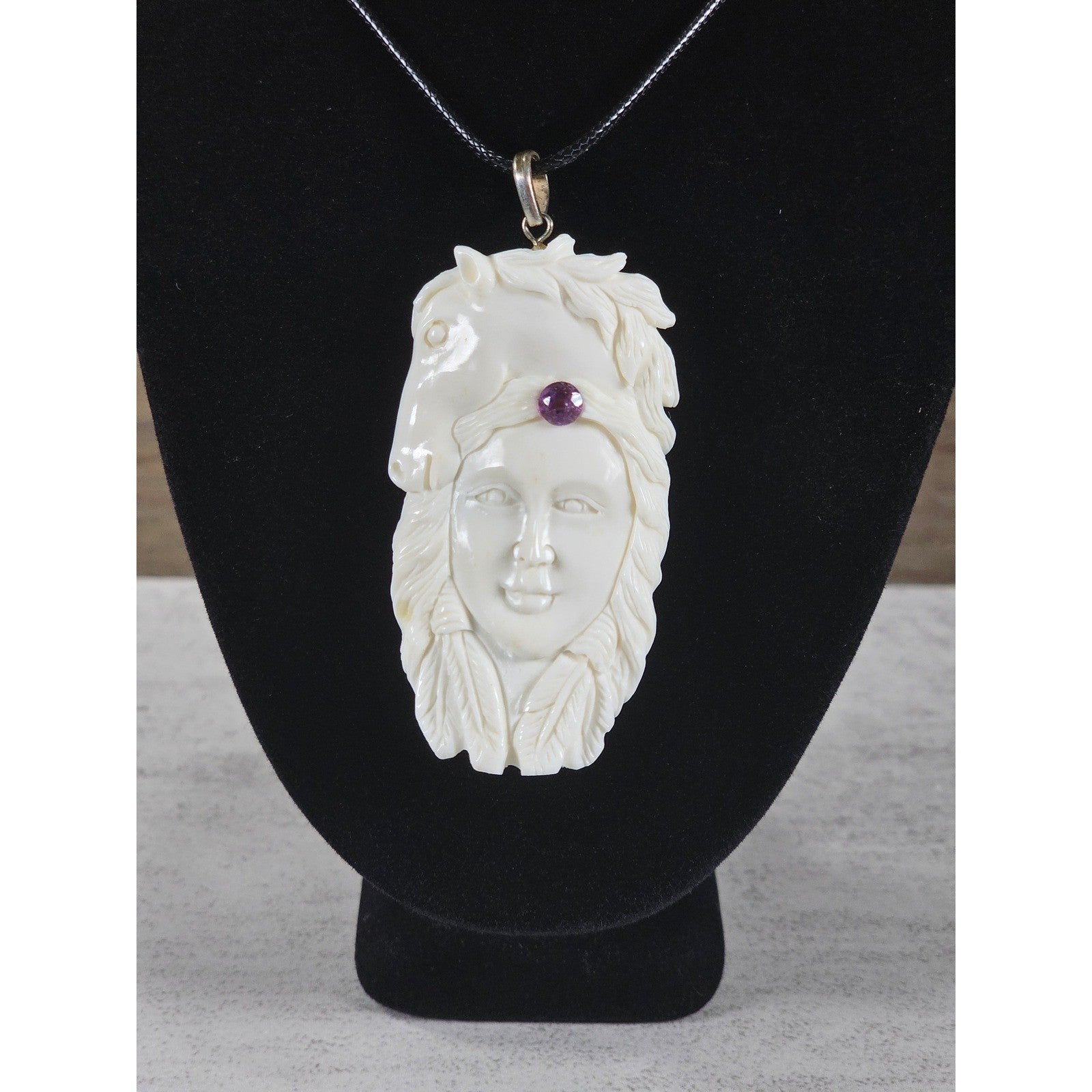 Vintage Carved Native American Horse Headdress Pendant