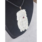Vintage Carved Face & Horse Pendant Necklace with Red Stone