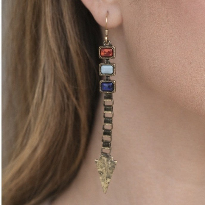 Vintage Arrow Dangle Earrings Red White Blue Boho Drop Jewelry