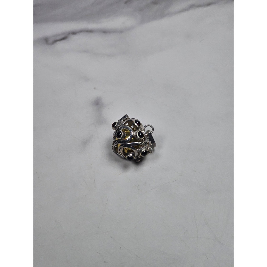 Vintage Hinged Locket Pendant with Inner Sphere & Dark Stone Accents