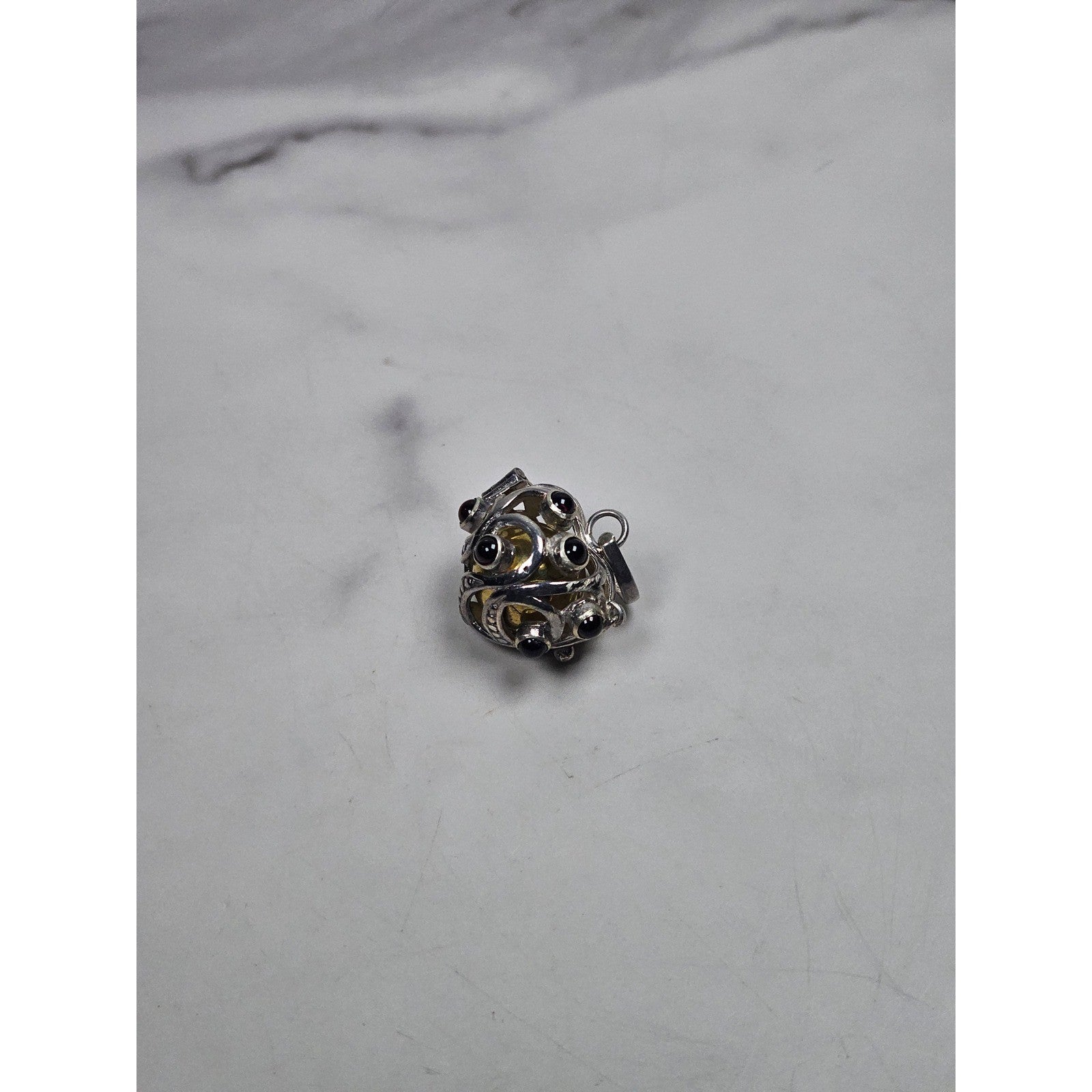 Vintage Hinged Locket Pendant with Inner Sphere & Dark Stone Accents
