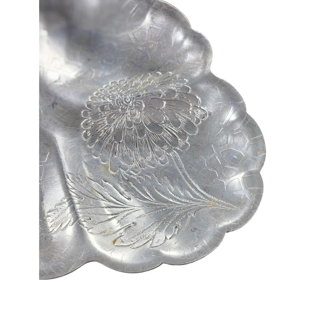 Vintage Forman Etched Aluminum Tray Oval Floral Sectioned Serving Tray 9.5"