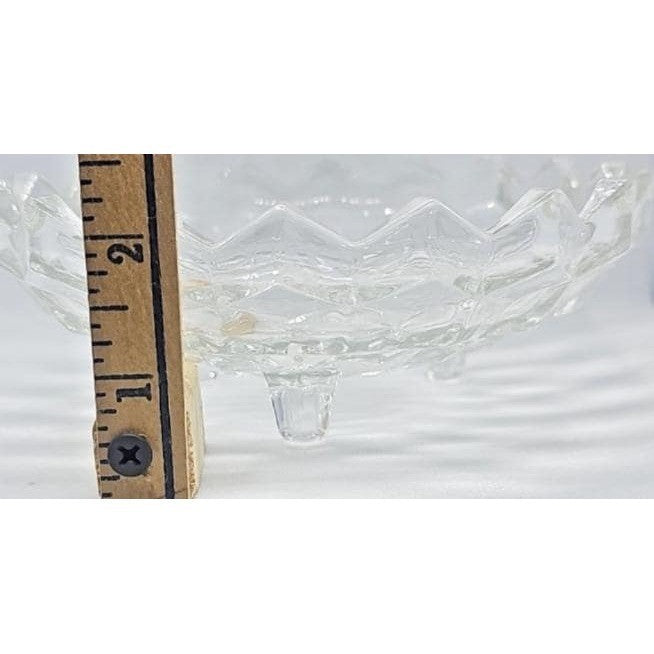 Vintage Fostoria American Cubist Glass Bowl 3 Footed Sawtooth Rim