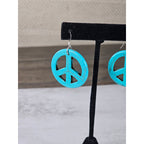 Vintage Turquoise Peace Sign Dangle Earrings Boho Hippie Style