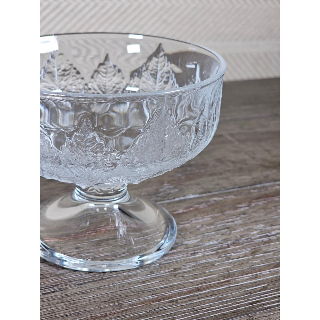 Vintage Pressed Glass Dessert Cups Set of 2 Leaf and Flower Footed Bowls