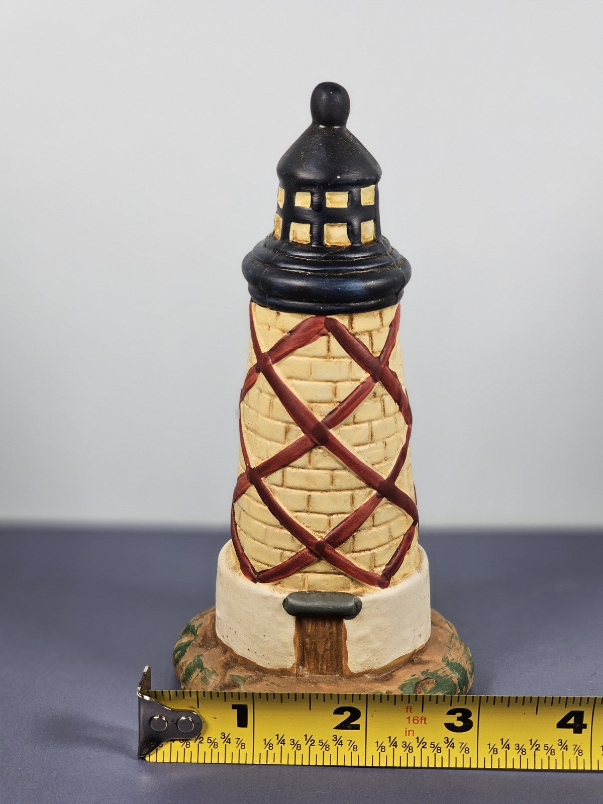 Vintage Ks Collection Beige Brick Red Diamond Design Lighthouse 6" Tall