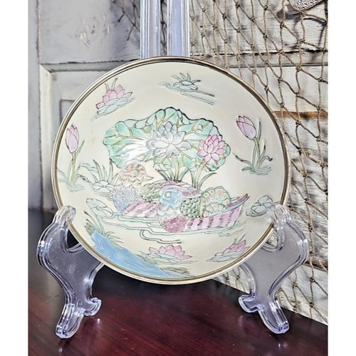 Antique Chinese Famille Rose Bowl Tongzhi Mark Lotus Mandarin Ducks
